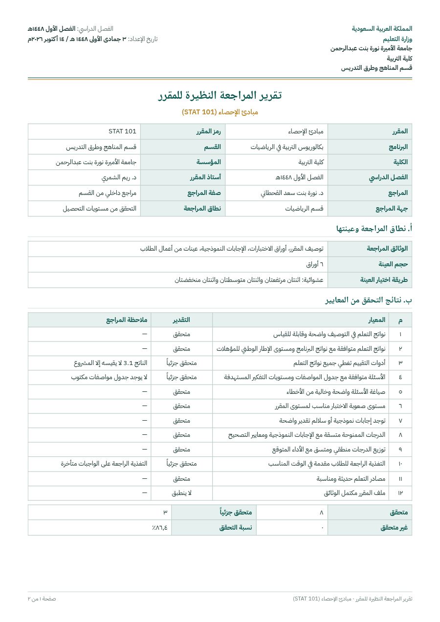 نموذج: تقرير المراجعة النظيرة